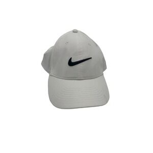 Nike Dri-Fit Men's Cap M/L White Black Solo Embroidered Adjustable Strapback Hat